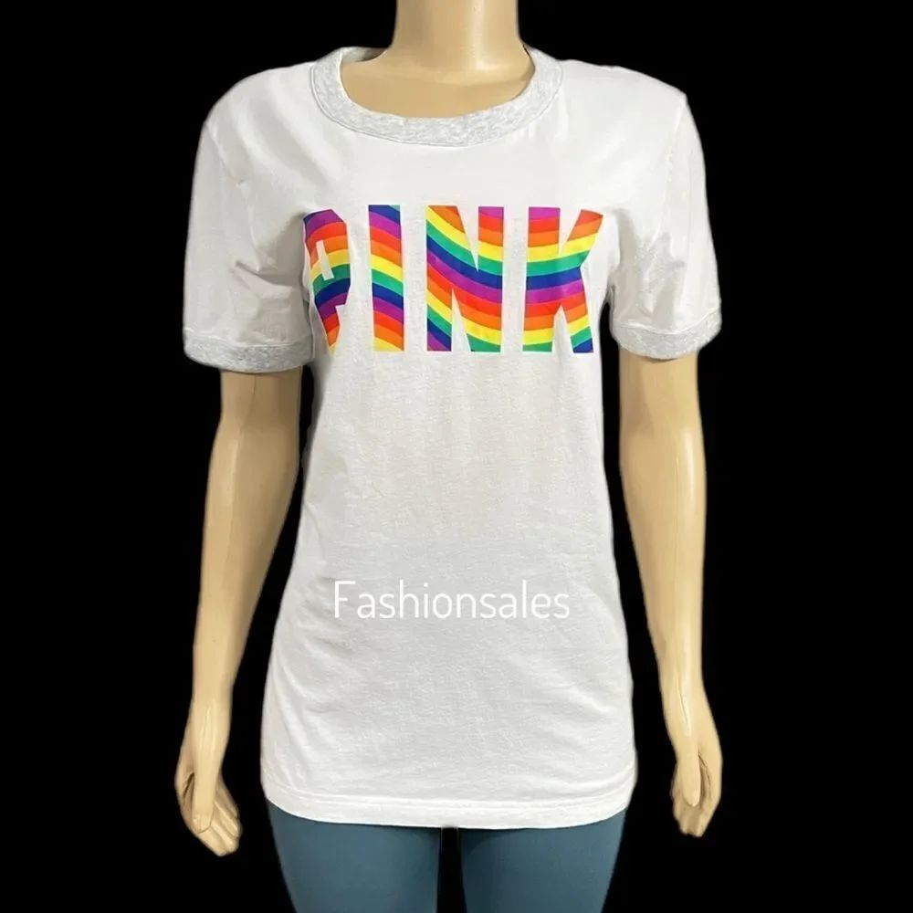 Victorias Secret Pink Campus Ringer Oversized Short Sleeve Logo Tee Shirt